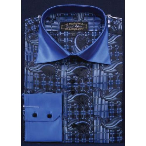Daniel Ellissa Blue Fancy Polyester Shirt With Button Cuff FSS1406